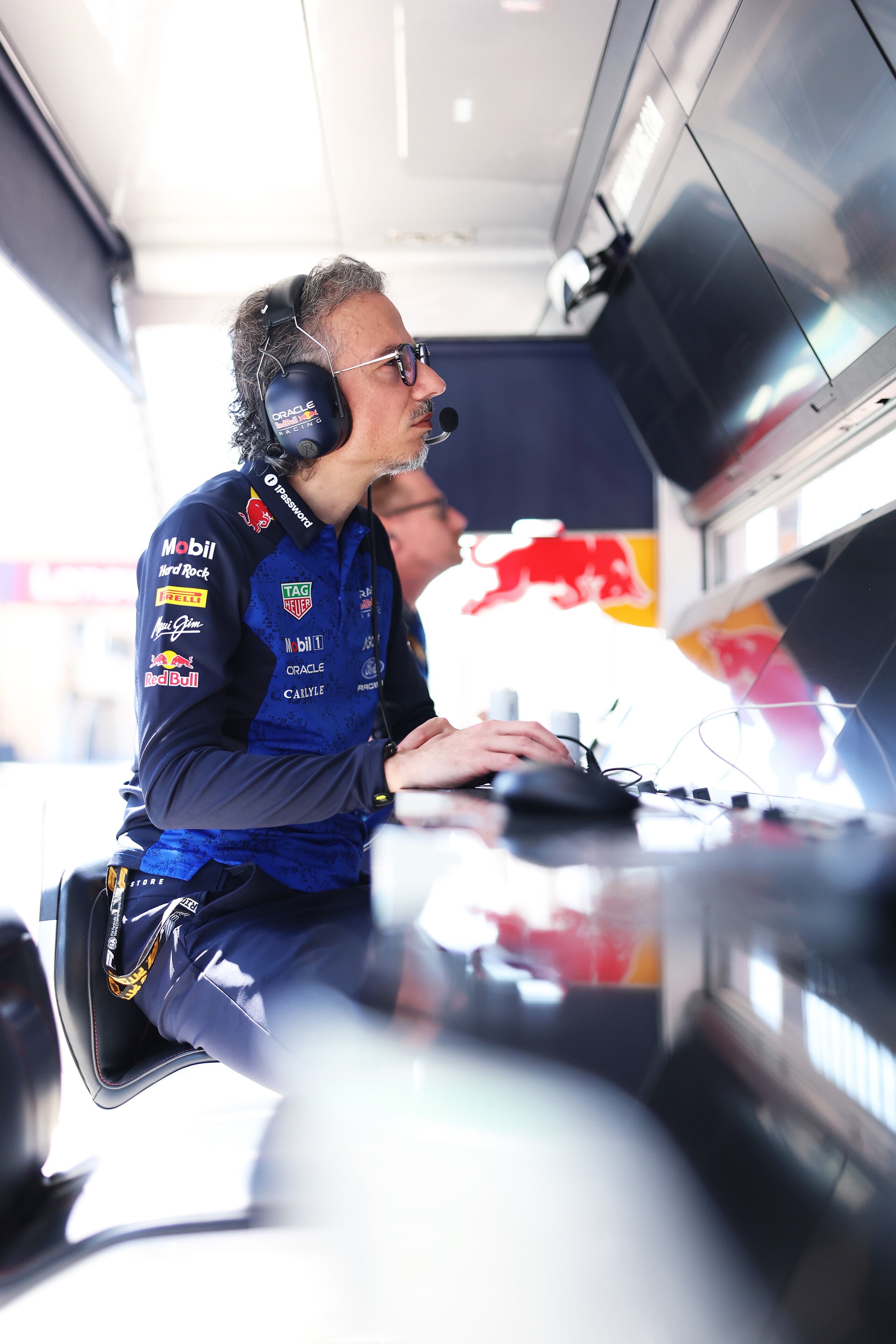 Laurent Mekies, Team Principal of Oracle Red Bull Racing on the pit wall during day two of F1 Testing at Bahrain International Circuit on February 19, 2026 in Bahrain. PHOTO CREDIT: Red Bull Media House.